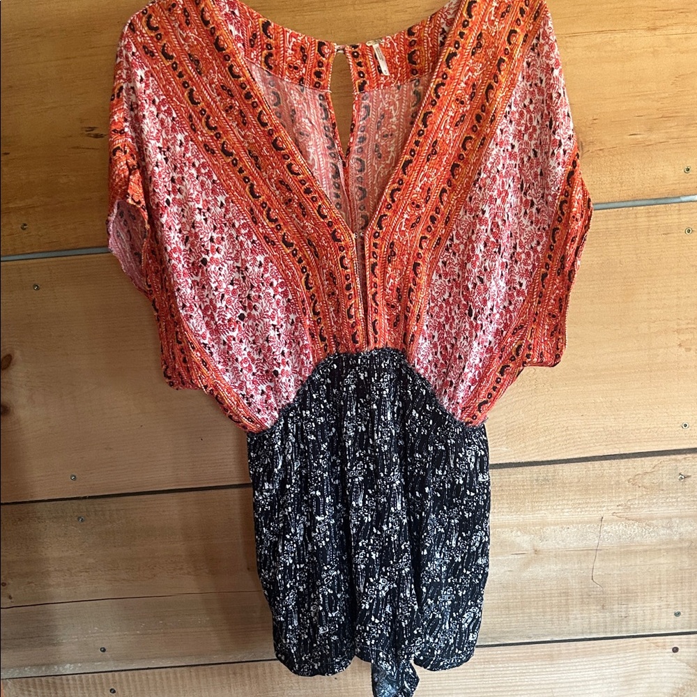 Free People Vibrant Orange and Black Romper